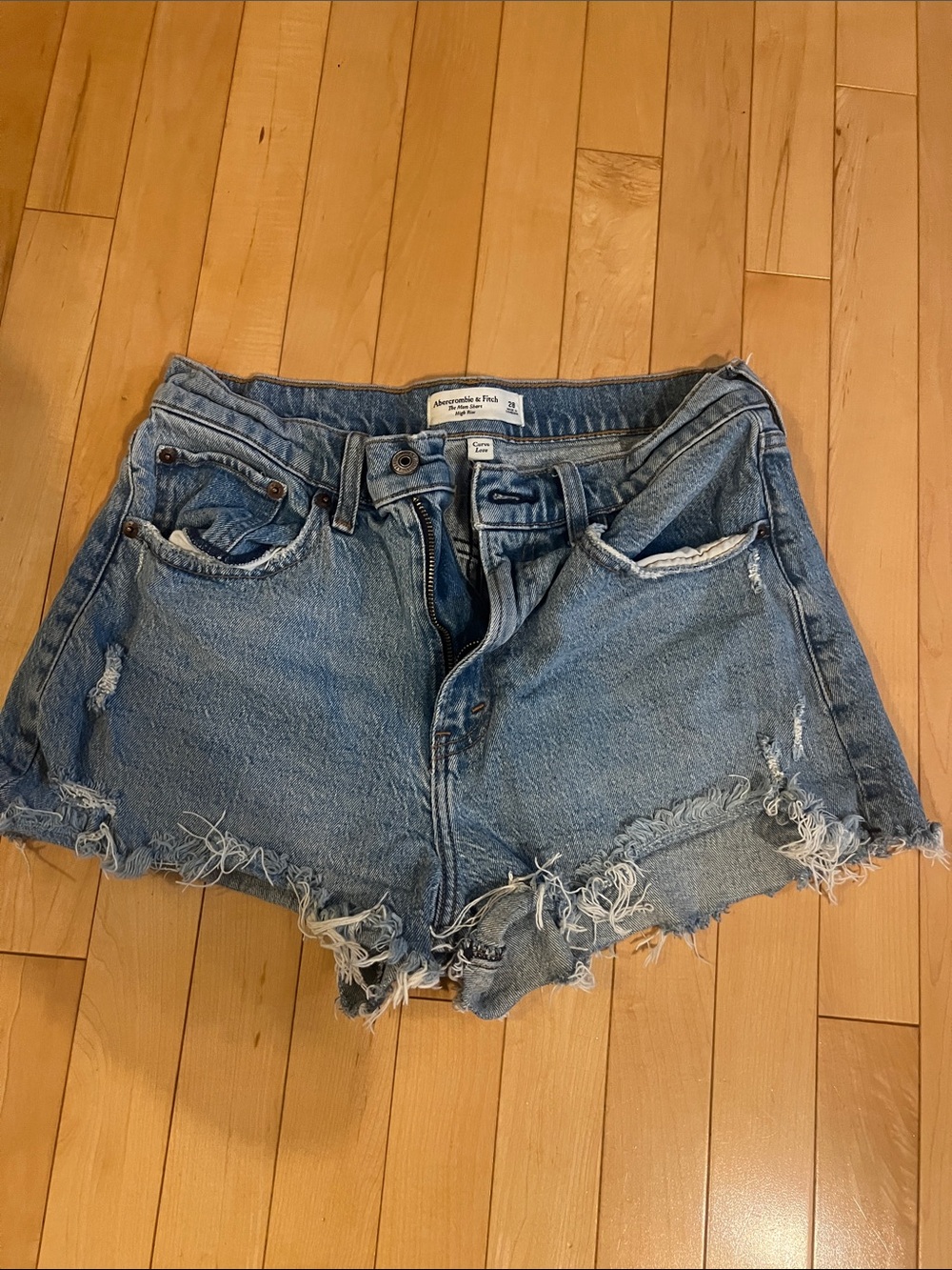 Abercrombie & Fitch Frayed High-Rise Denim Cutoff Shorts - Blue